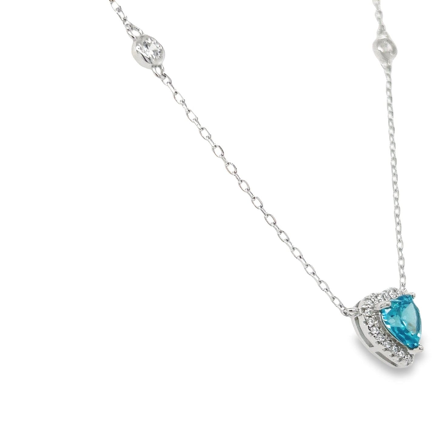 CA265 Blue Stone with Heart CZ Necklace