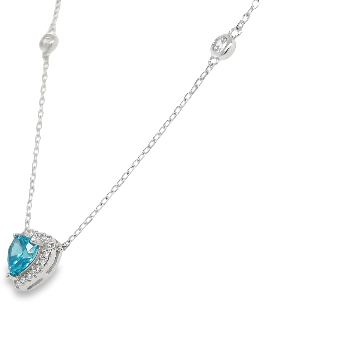 CA265 Blue Stone with Heart CZ Necklace