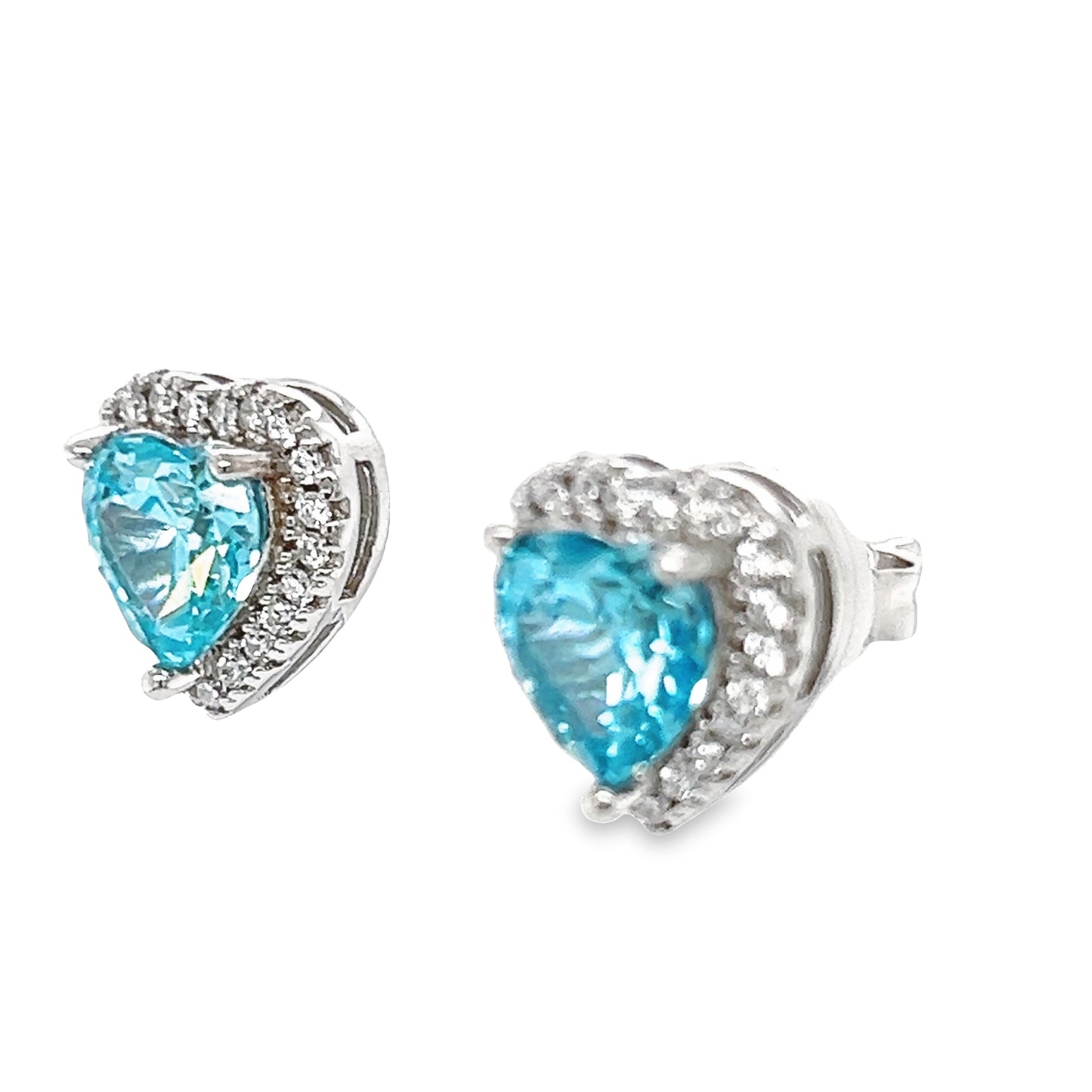 A770 Blue Stone with CZ Heart Post Earrings