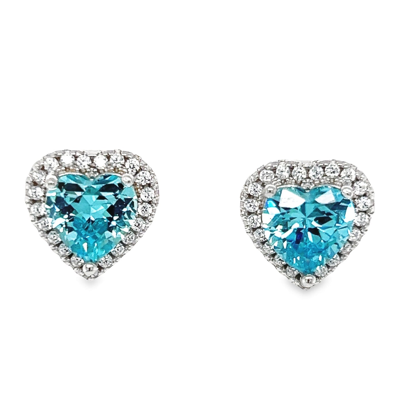 A770 Blue Stone with CZ Heart Post Earrings