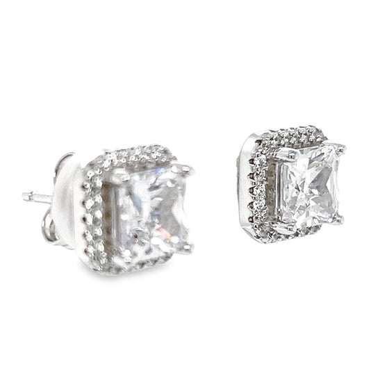 A772 CZ Stone with CZ Post Earrings