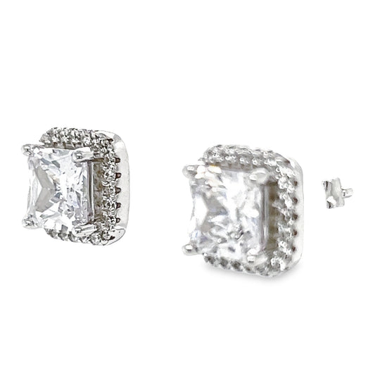 A772 CZ Stone with CZ Post Earrings