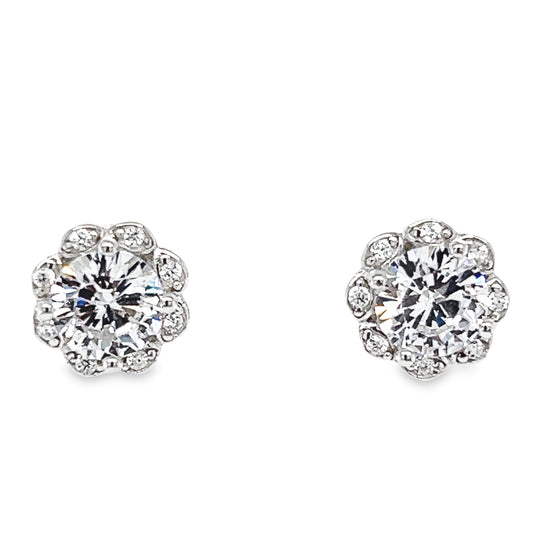 A786 Flower with CZ Stone Post Earrings