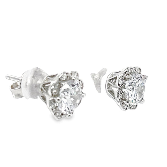 A786 Flower with CZ Stone Post Earrings