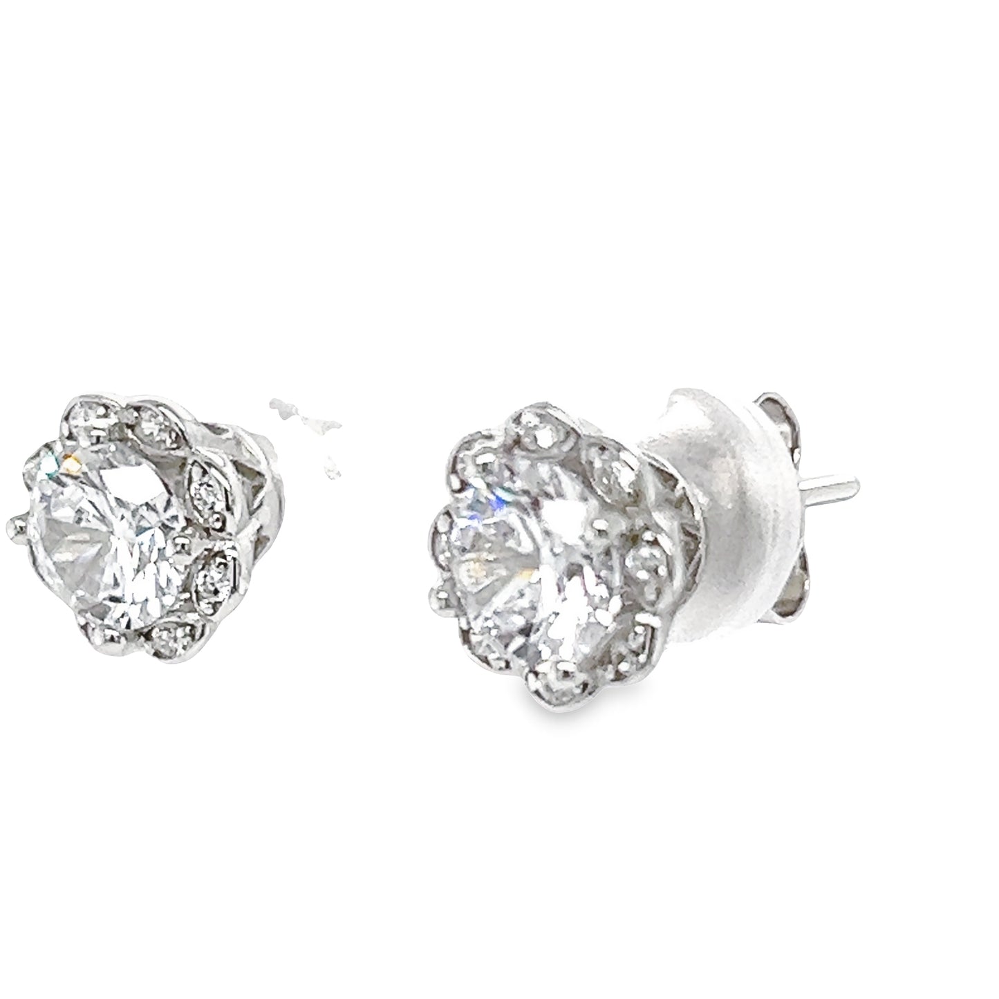 A786 Flower with CZ Stone Post Earrings