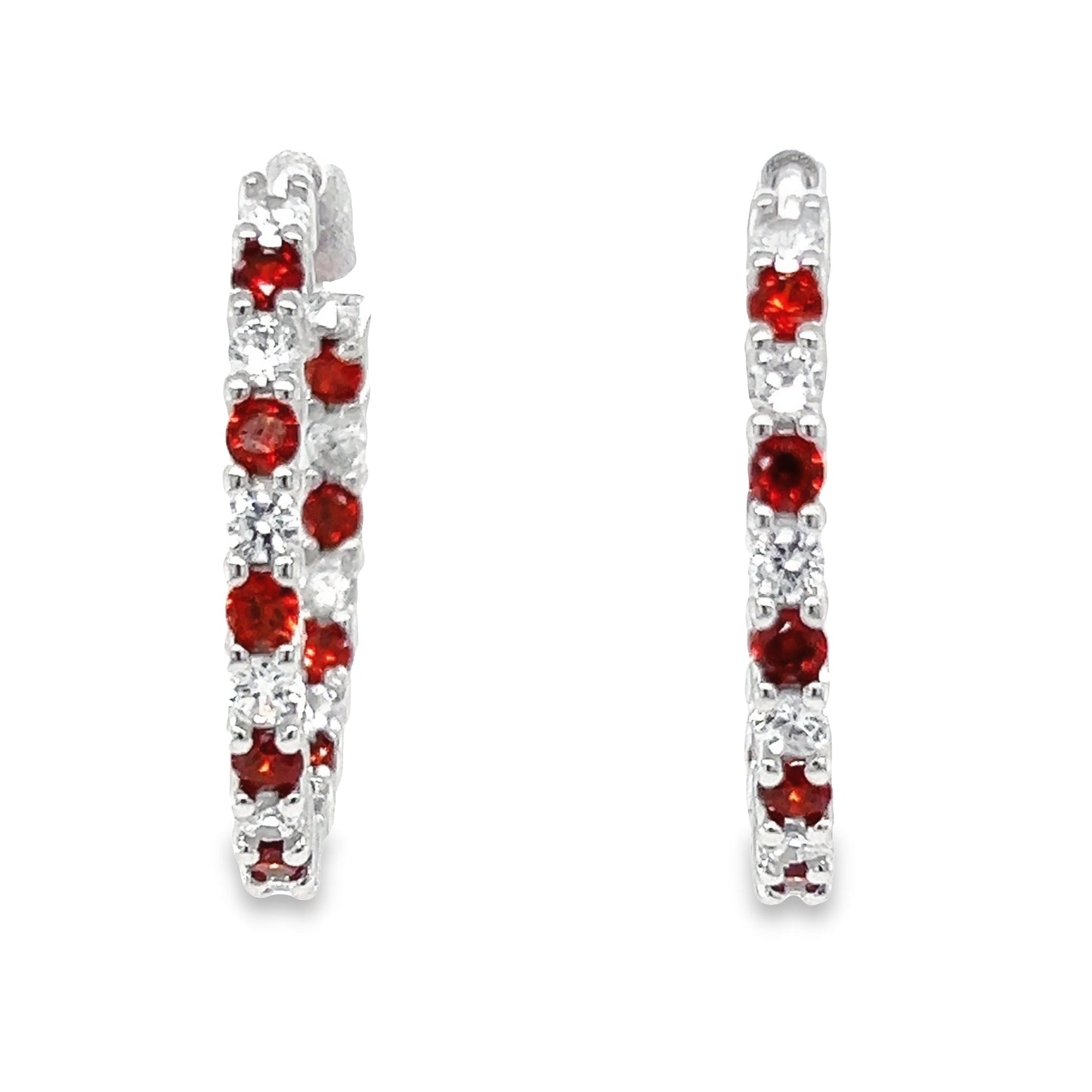 P489 Pendientes aros piedra roja con circonitas