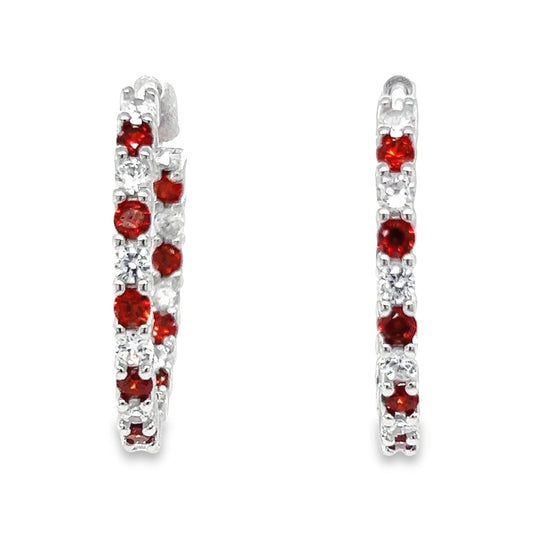 P489 Red stone withCZ Hoops earrings