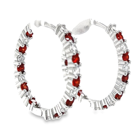 P489 Red stone withCZ Hoops earrings