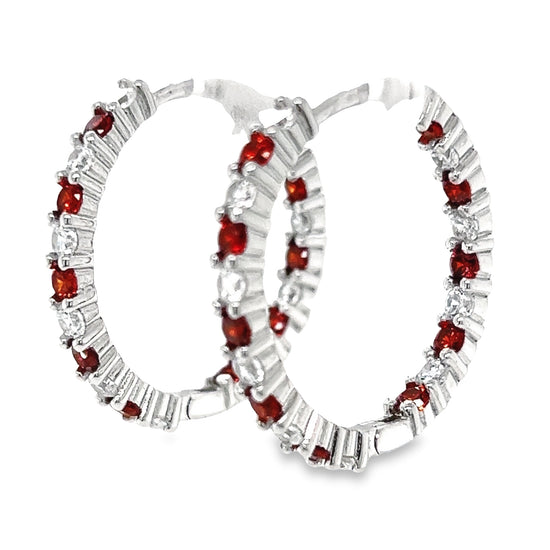 P489 Red stone withCZ Hoops earrings