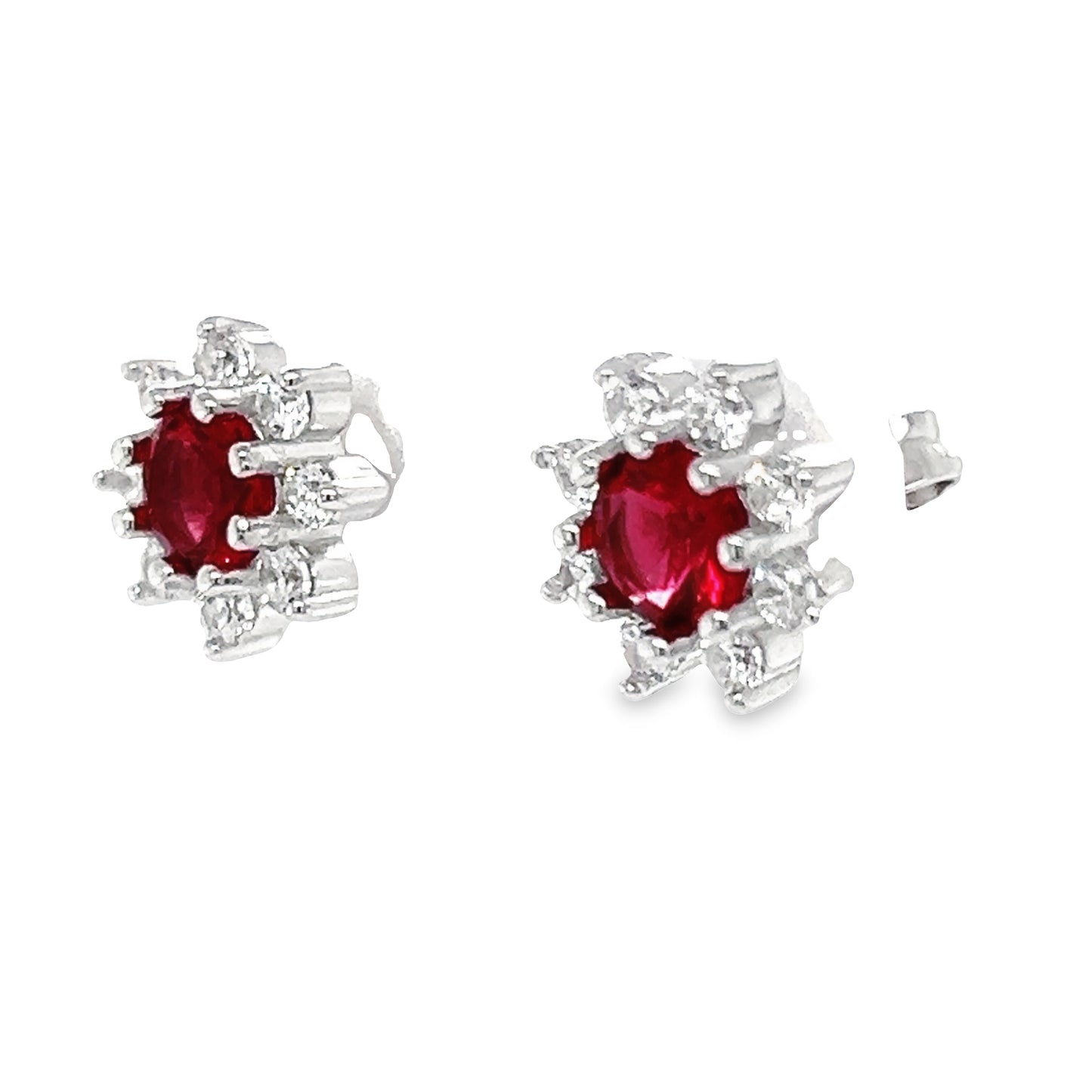 A788 Pendientes de piedra roja con poste de flor CZ