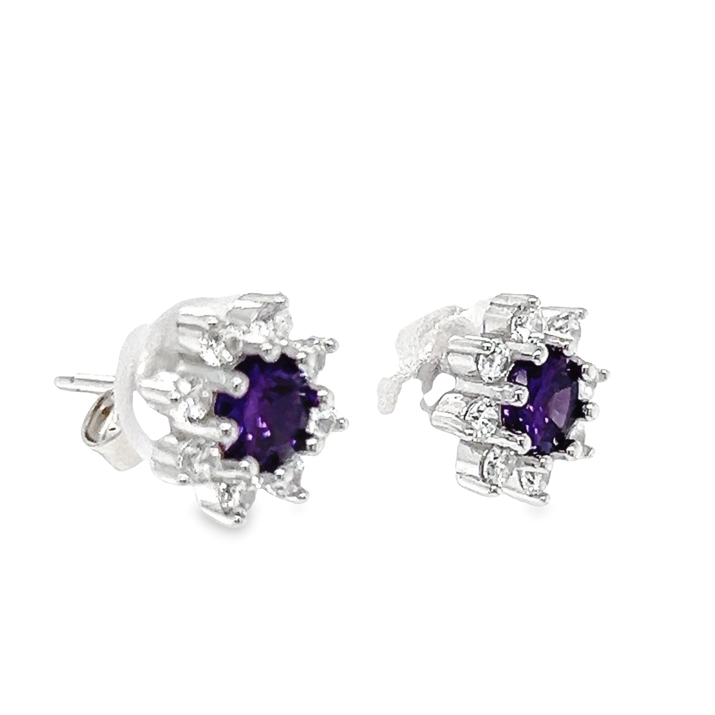 A789 Purple Stone CZ Flower Post Earrings