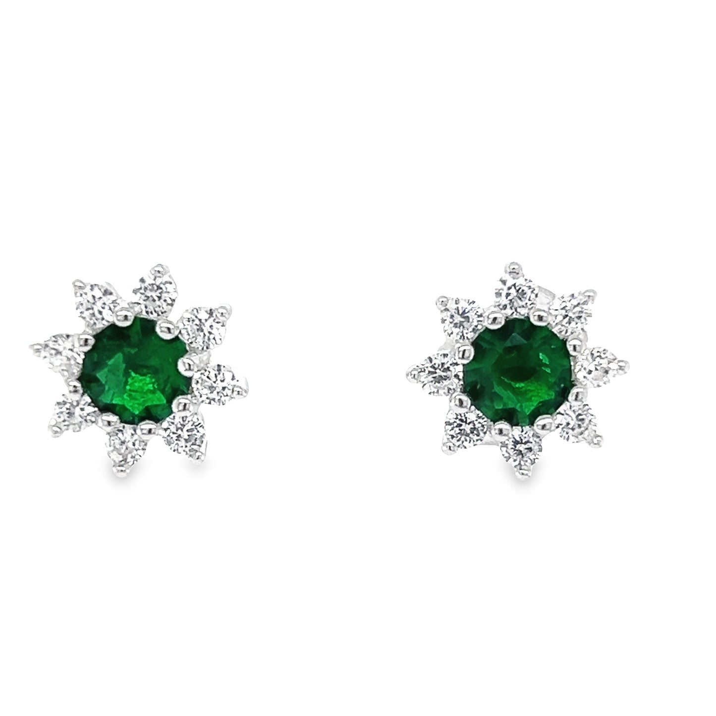 A780 Green Stone CZ Flower Post Earrings