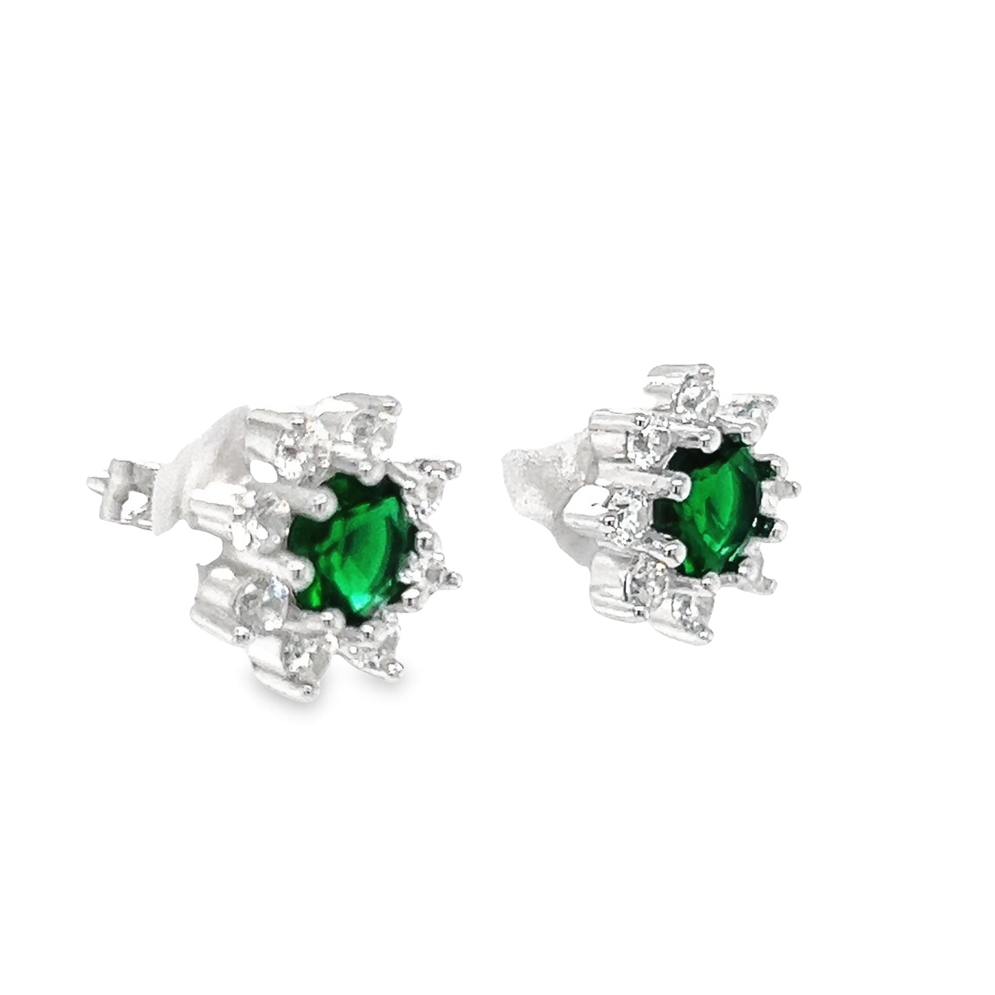 A780 Green Stone CZ Flower Post Earrings