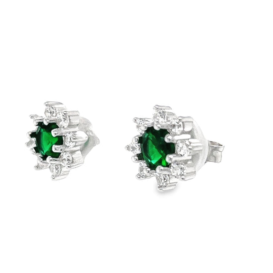 A780 Green Stone CZ Flower Post Earrings