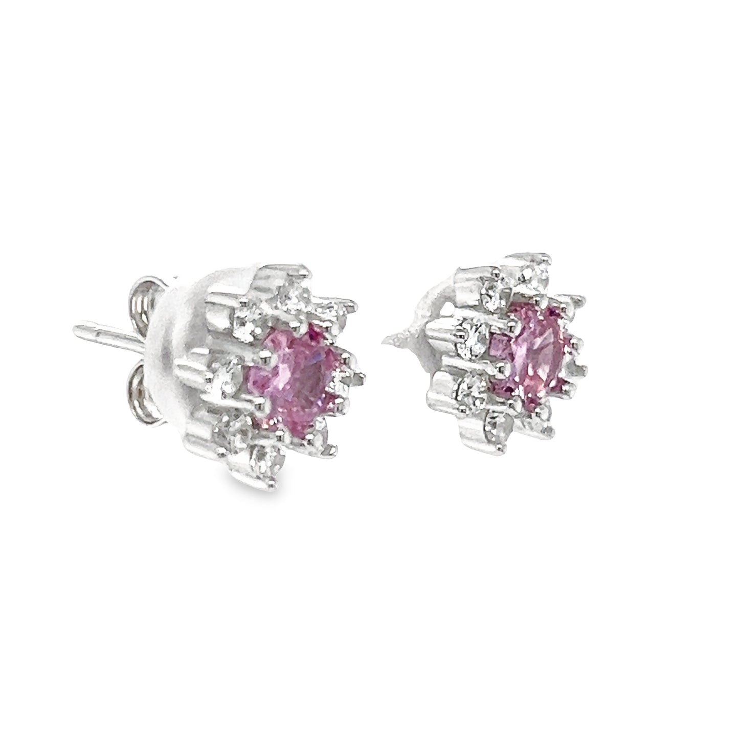 A769 Pink Stone CZ Flower Post Earrings