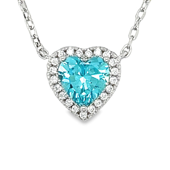 CA265 Blue Stone with Heart CZ Necklace