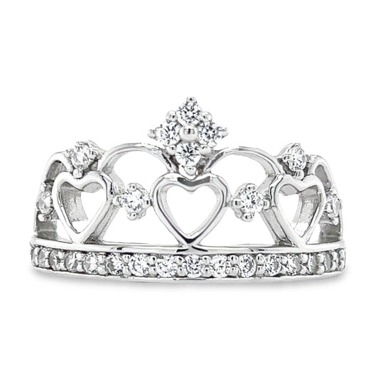 R814 Hearts Crown with CZ Ring