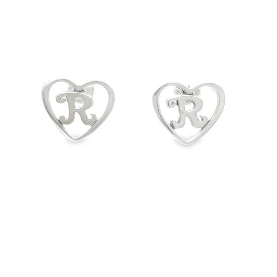 A434 Heart Letter R Post Earrings