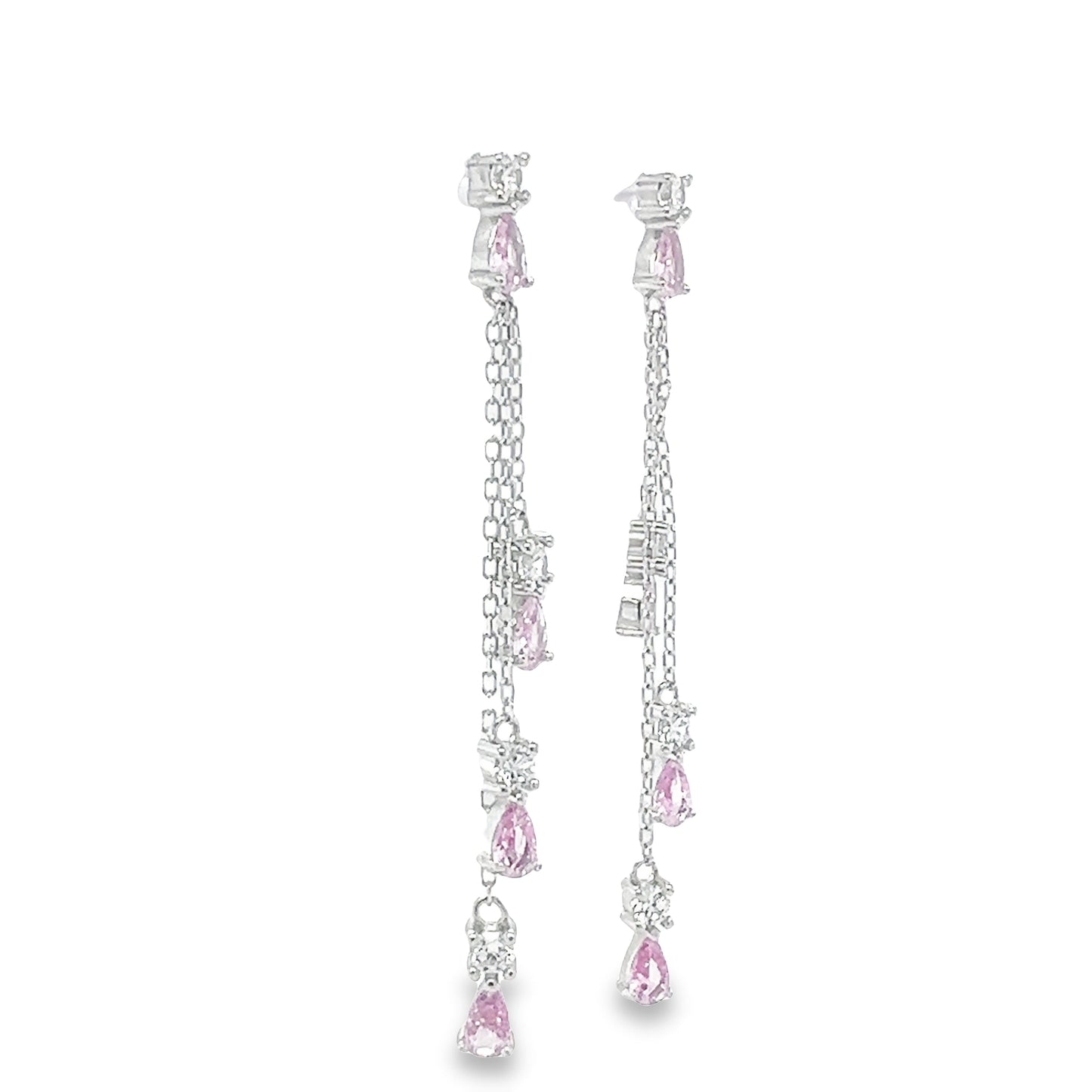 P509 Pink Pear Stone Long Earrings