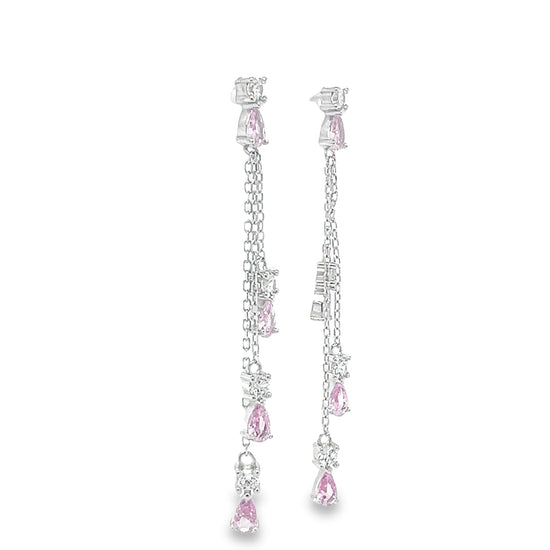 P509 Pink Pear Stone Long Earrings