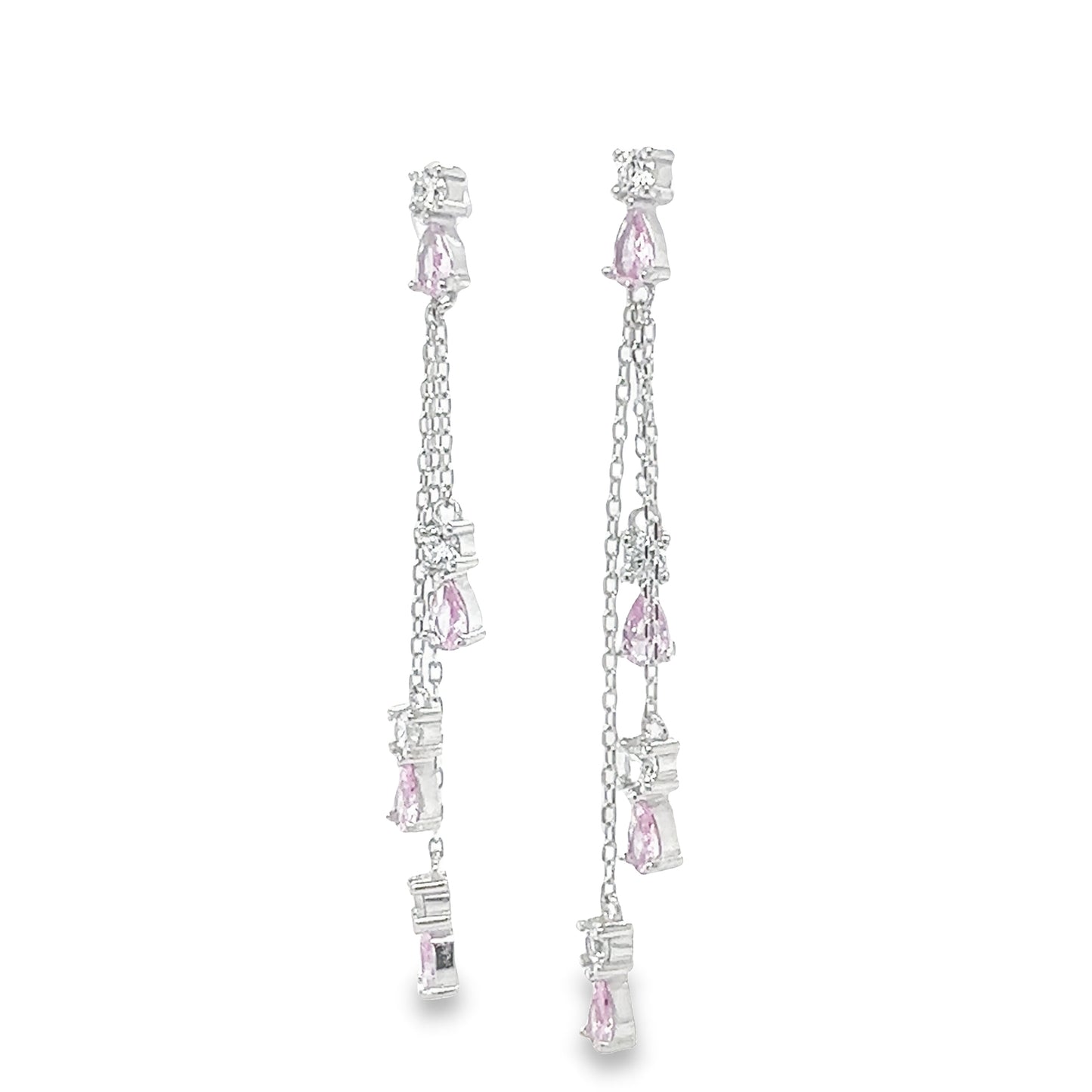 P509 Pink Pear Stone Long Earrings