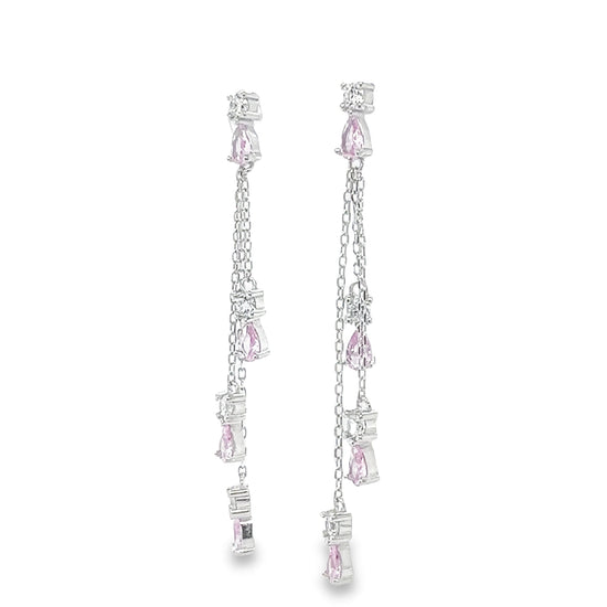 P509 Pink Pear Stone Long Earrings