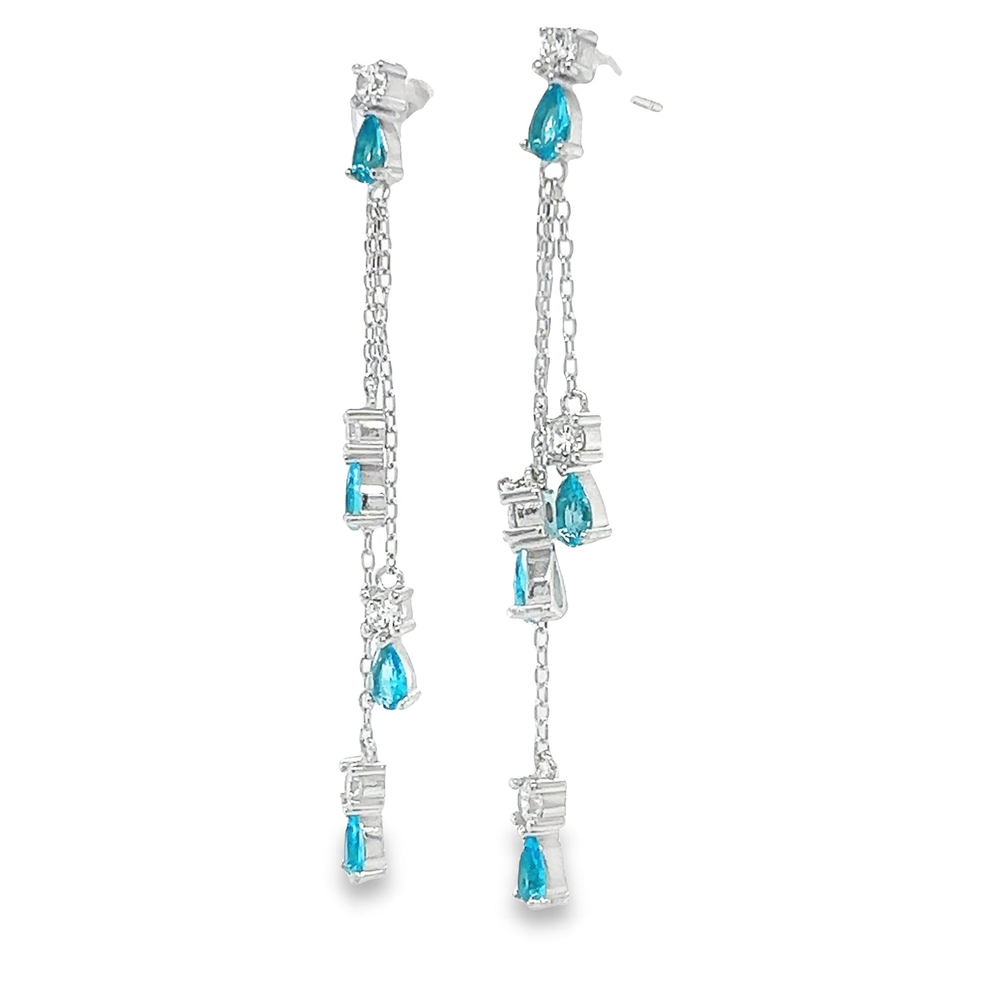 P510 Blue Tear Drop Long Earrings