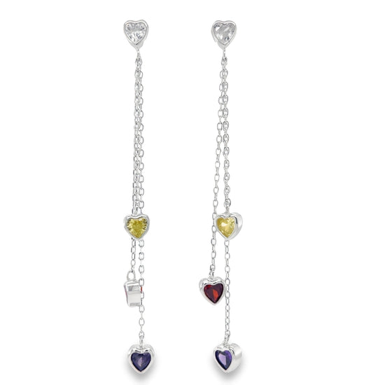 P511 Multicolor Stones Hearts Long Earrings