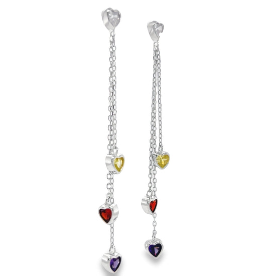 P511 Multicolor Stones Hearts Long Earrings