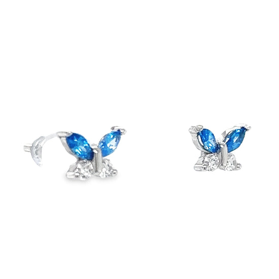 A801 Pendientes de mariposa azul con poste de circonita