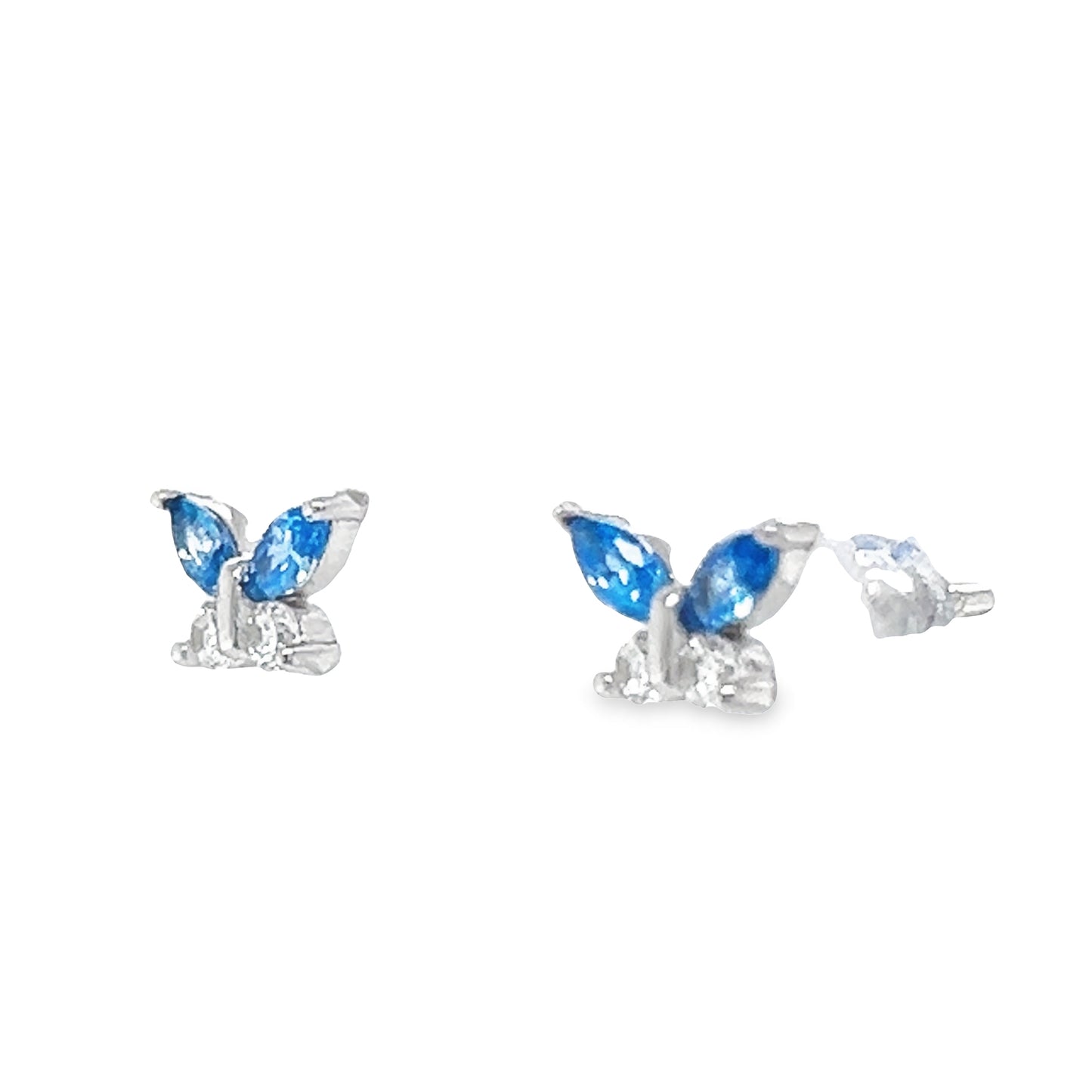 A801 Blue Butterfly with CZ Post Earrings