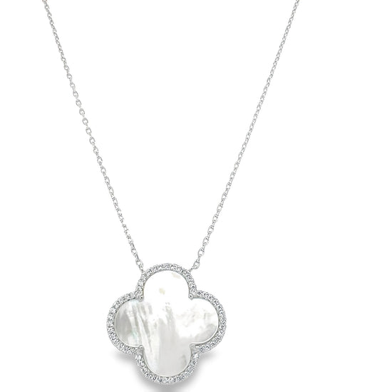 CA268 White Clover With CZ Necklace