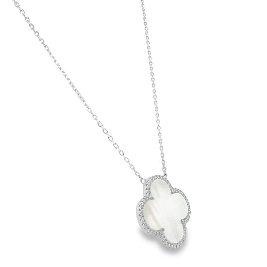 CA268 White Clover With CZ Necklace