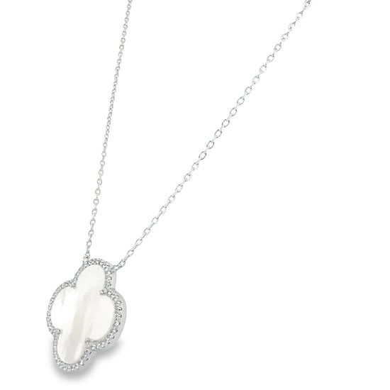 CA268 White Clover With CZ Necklace