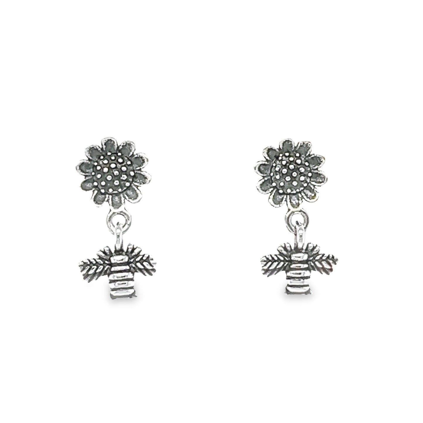 P4775 Flower With Bee Post Earrings