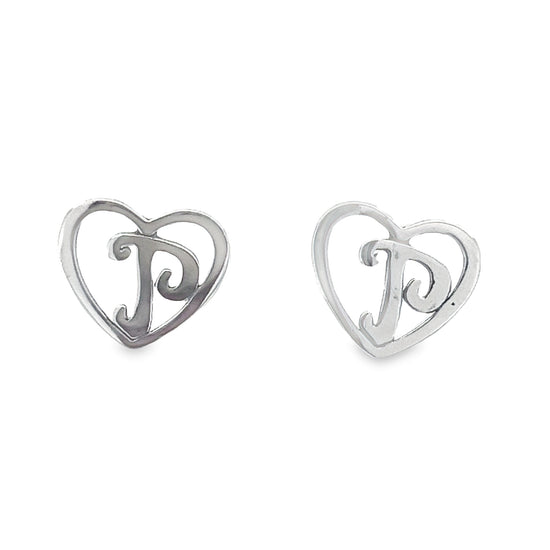 A433 Heart Letter P Post Earrings