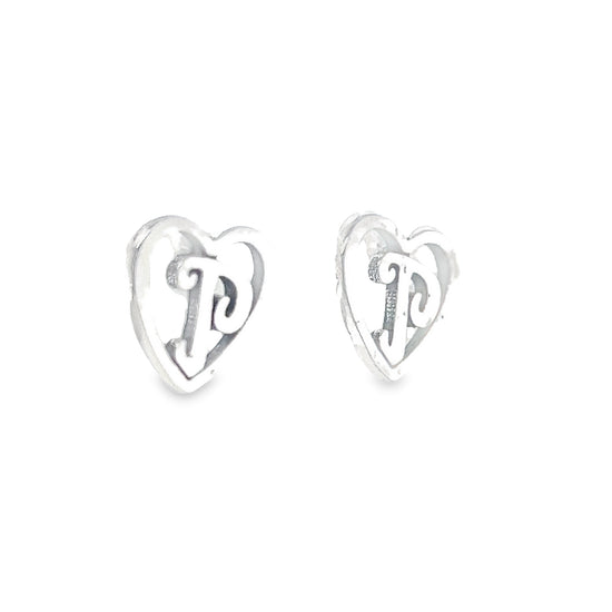 A433 Heart Letter P Post Earrings