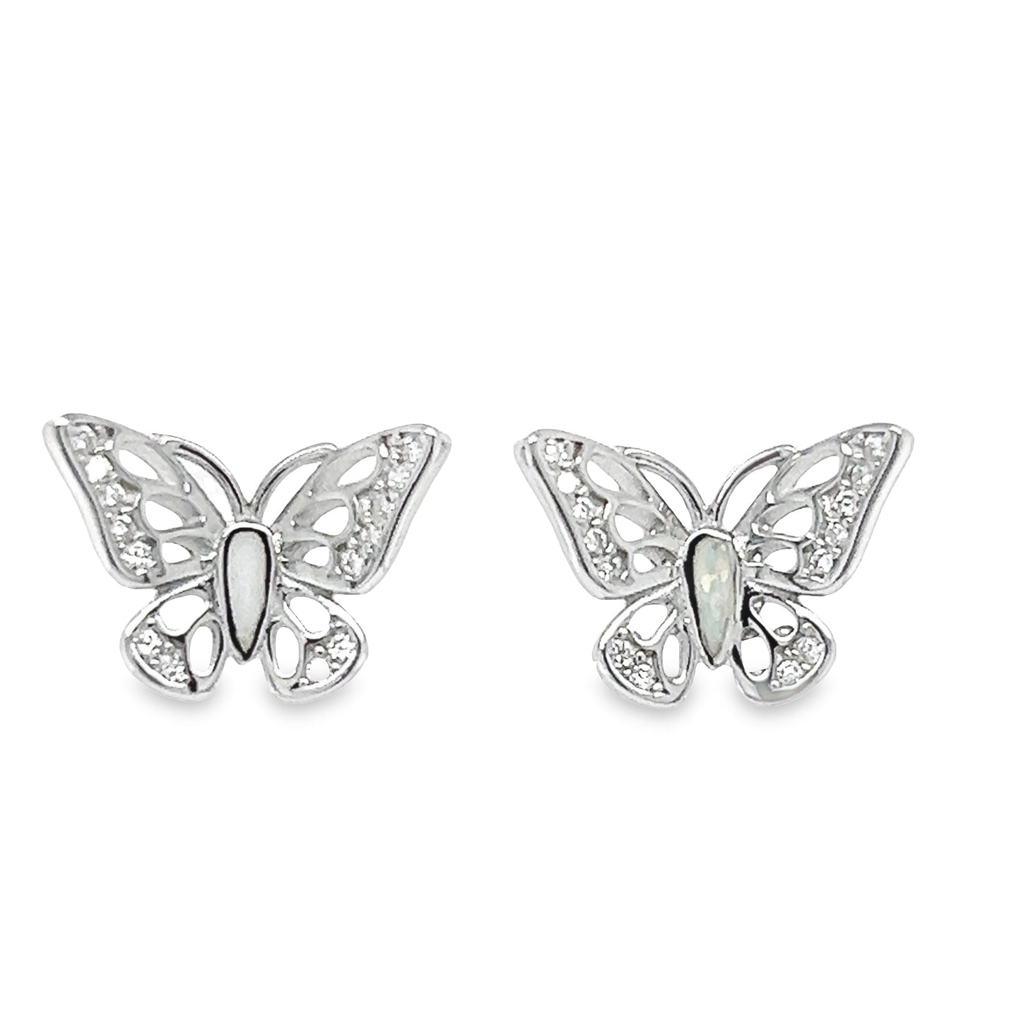 A806 Butterfly with opal stone Post Earrings