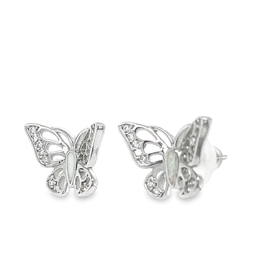 A806 Butterfly with opal stone Post Earrings