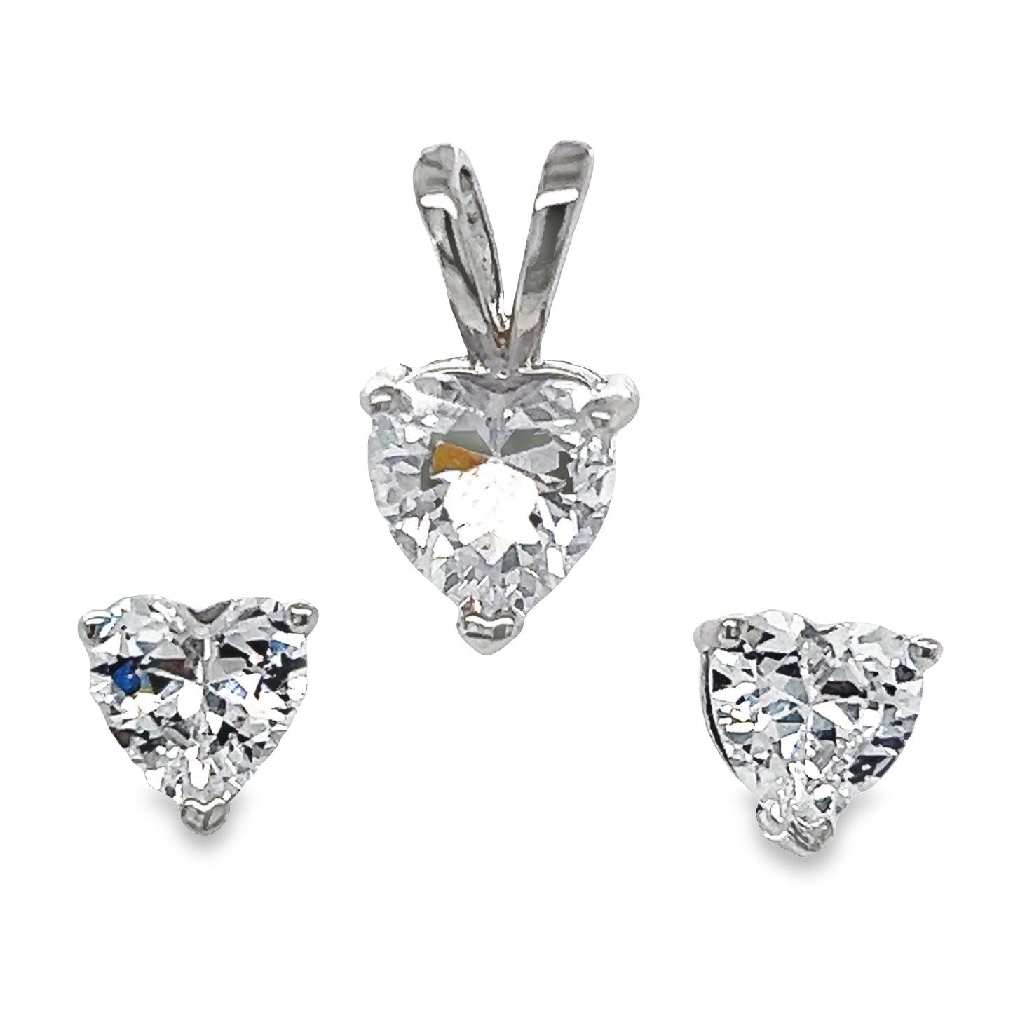 A811 CZ Stone Heart Pendant & Post Earrings