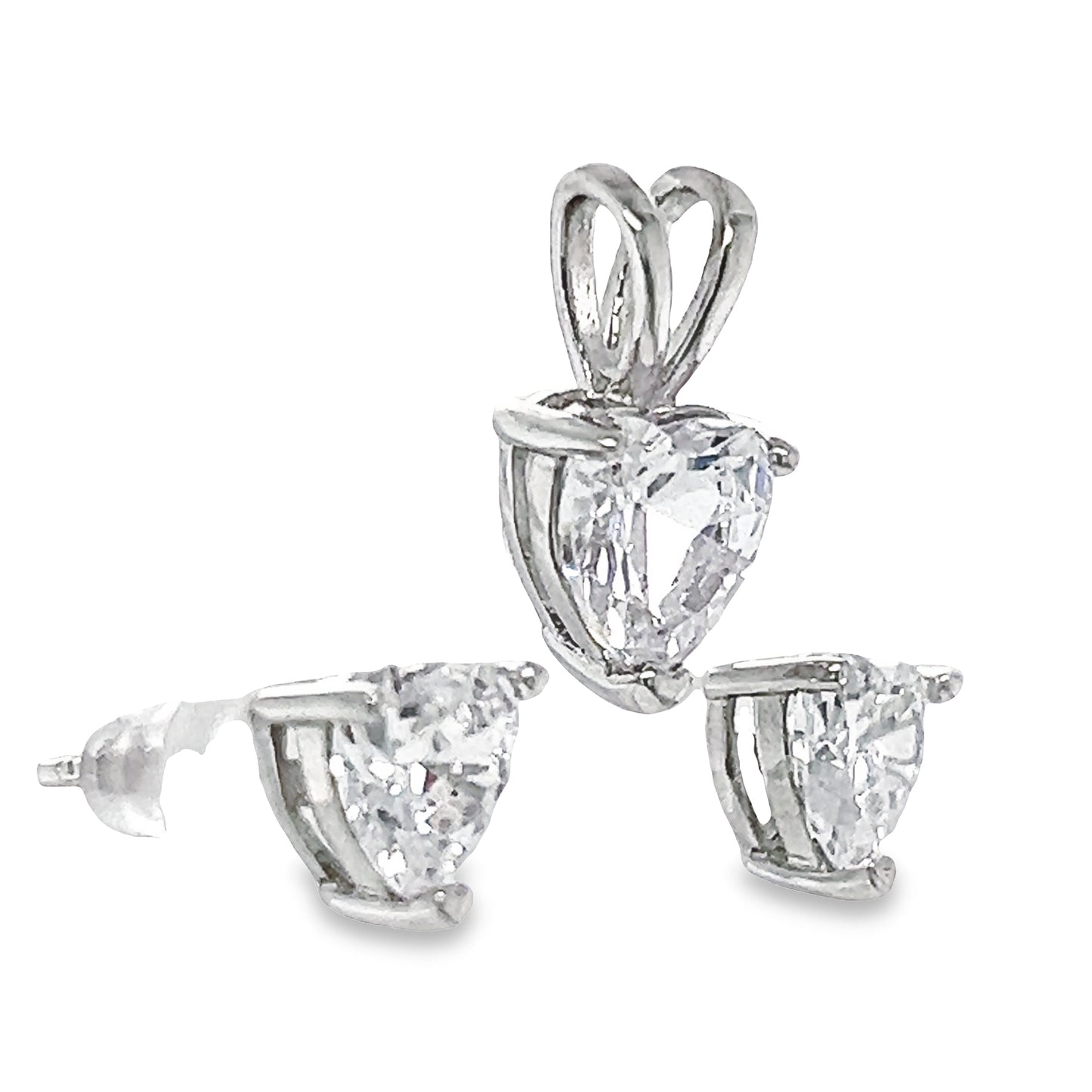 A811 CZ Stone Heart Pendant & Post Earrings