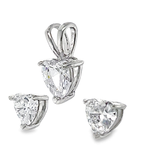 A811 CZ Stone Heart Pendant & Post Earrings