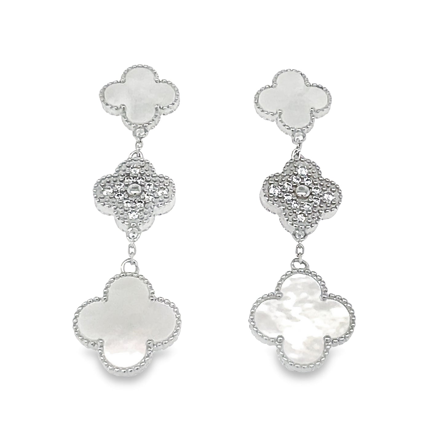 P410 White Flower Clover Long Earring