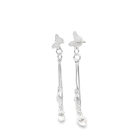 P530 Feather Flower Long Earrings