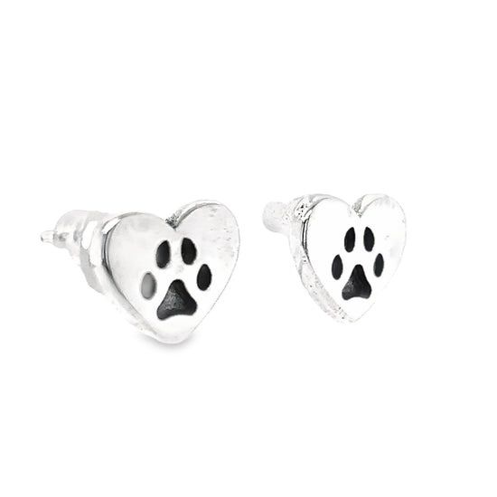 A820 Pet Paw Heart Post Earrings