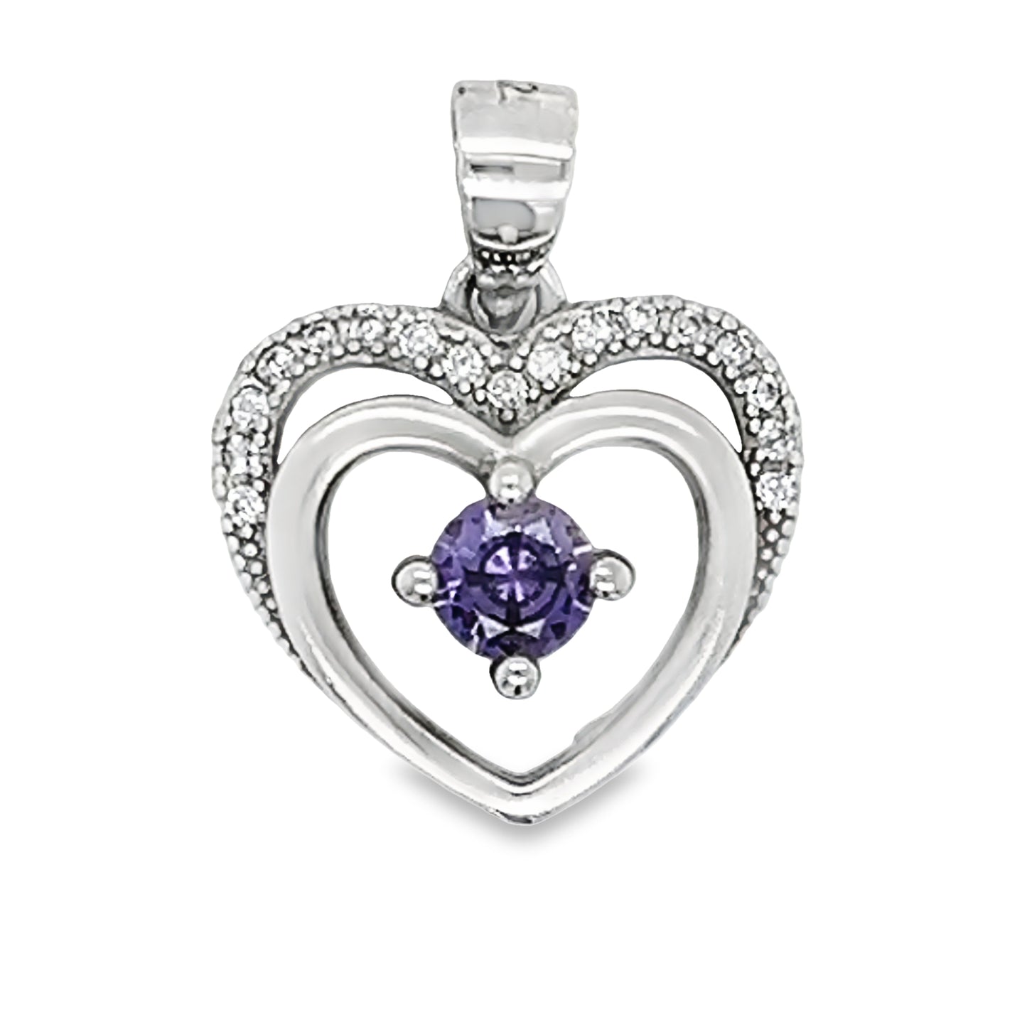 D452 Colgante de corazón con pavé de circonitas moradas