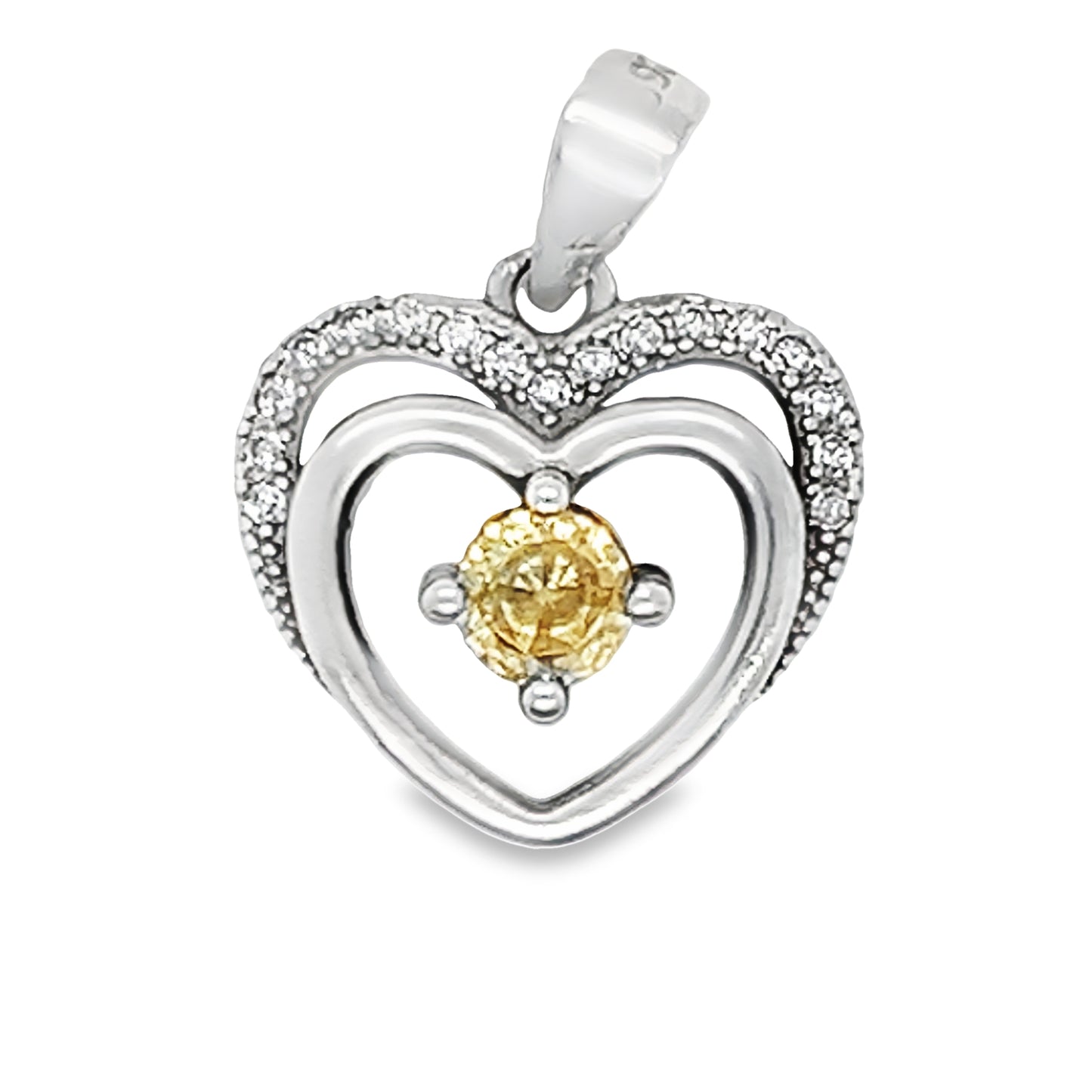 D453 Colgante de corazón con pavé de circonitas amarillas