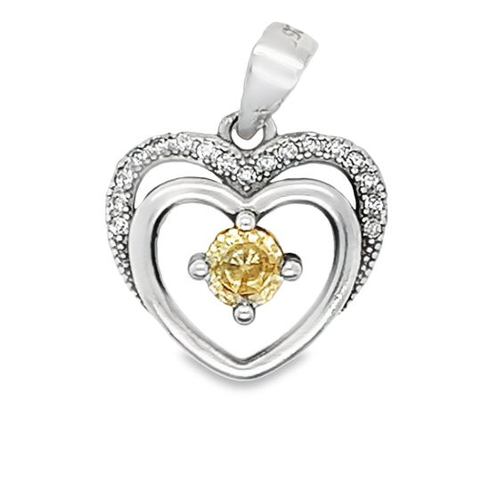 D453 Heart Yellow CZ Pave Pendant