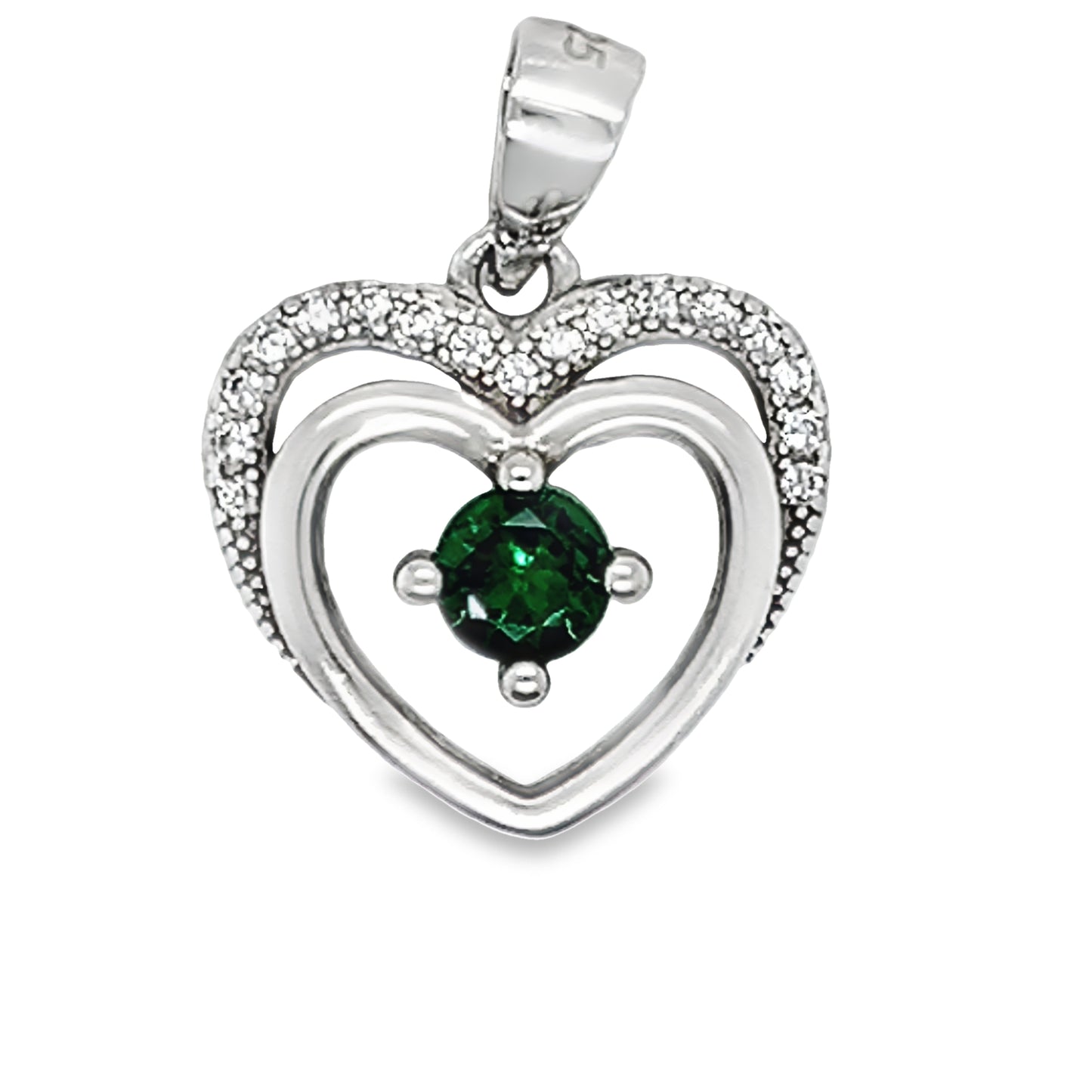 D457 Heart Green CZ Pave Pendant