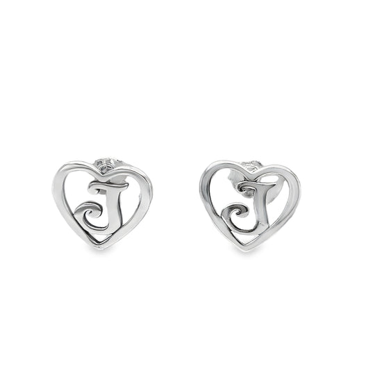 A430 Heart Letter J Post Earrings